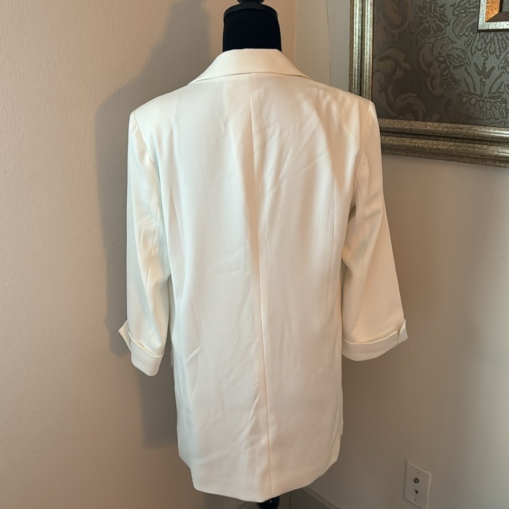 Lavender Brown white single button front crepe polyester white blazer Sz‎ M - Picture 3 of 6